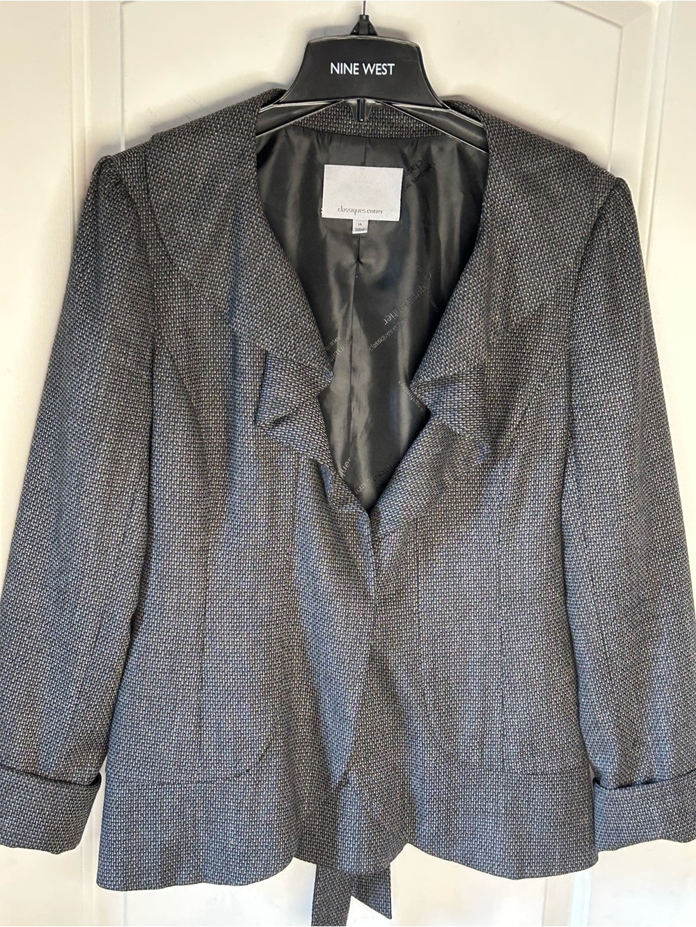 classiques entier Charcoal Heather Open-Front Blazer with Ruffle Lapel Belted